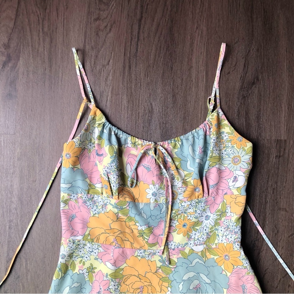 WAYF Floral Tie-front Mini Dress Size Small Retro Hippie Sundress Babydoll - Picture 3 of 9